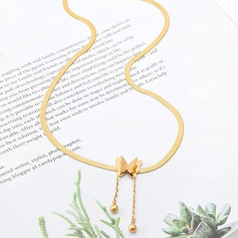 Jewels Galaxy Gold Plated Stainless Steel Anti Tarnish Butterfly Themed Snake Chain Pendant