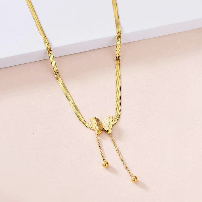 Jewels Galaxy Gold Plated Stainless Steel Anti Tarnish Butterfly Themed Snake Chain Pendant