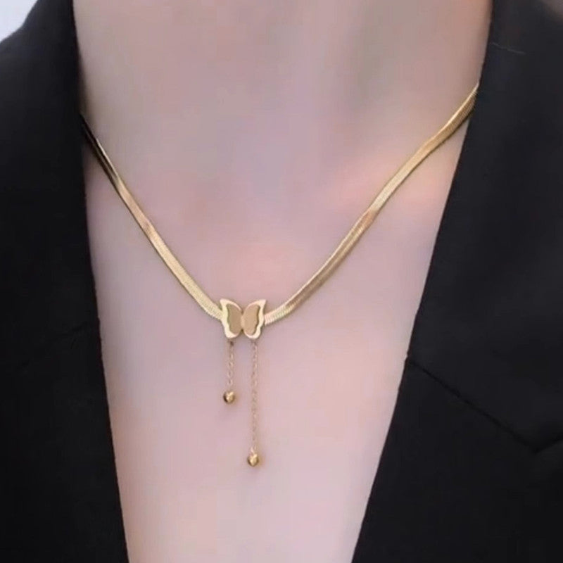 Jewels Galaxy Gold Plated Stainless Steel Anti Tarnish Butterfly Themed Snake Chain Pendant