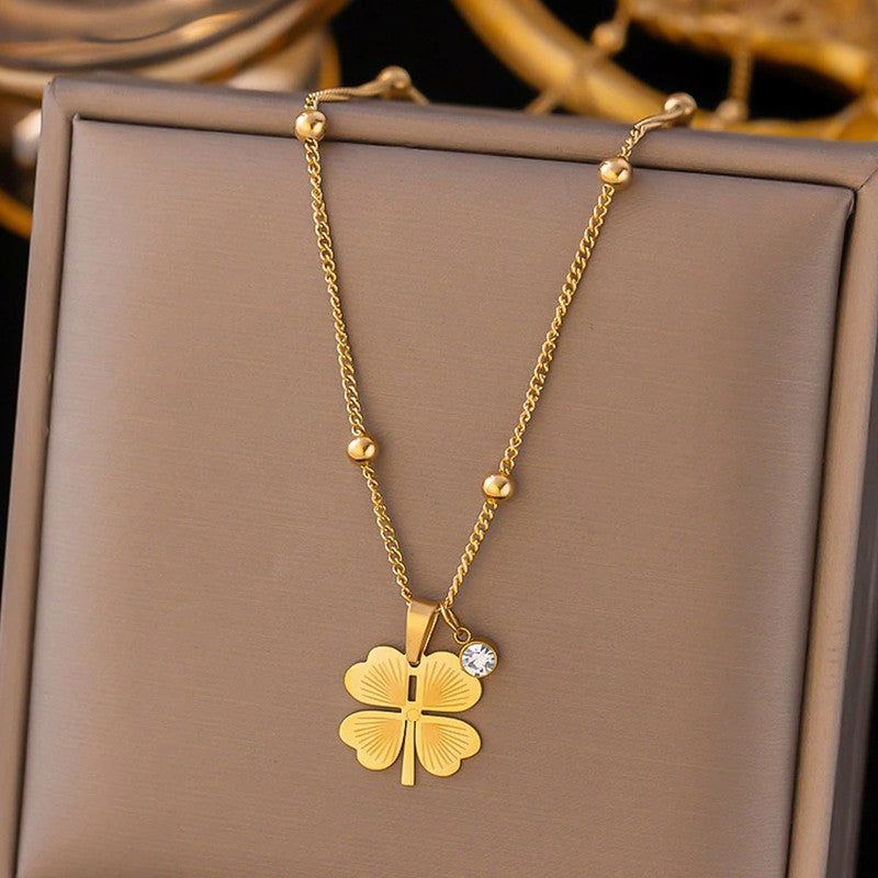 Jewels Galaxy Gold Plated Stainless Steel Anti Tarnish Clover Themed Pendant