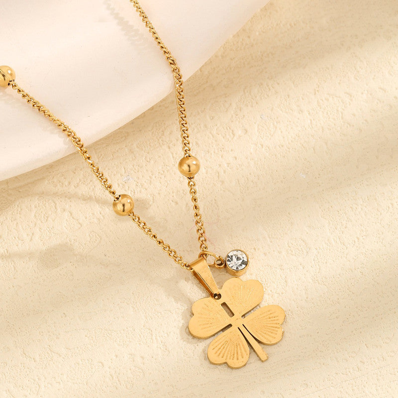 Jewels Galaxy Gold Plated Stainless Steel Anti Tarnish Clover Themed Pendant