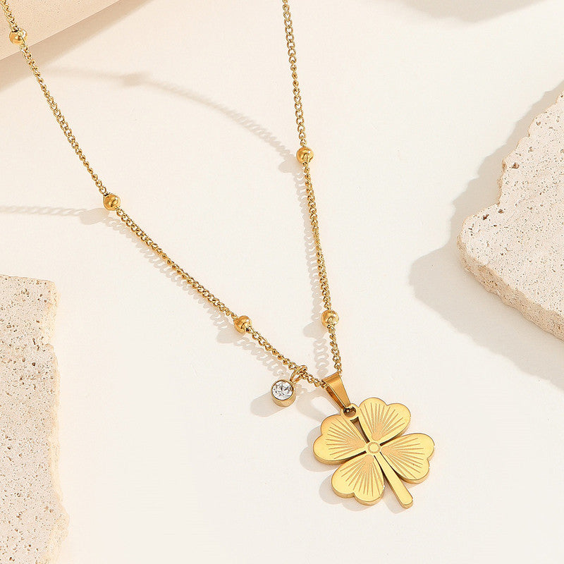 Jewels Galaxy Gold Plated Stainless Steel Anti Tarnish Clover Themed Pendant