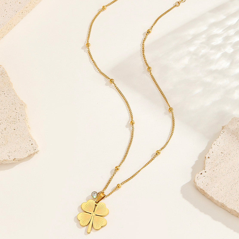 Jewels Galaxy Gold Plated Stainless Steel Anti Tarnish Clover Themed Pendant