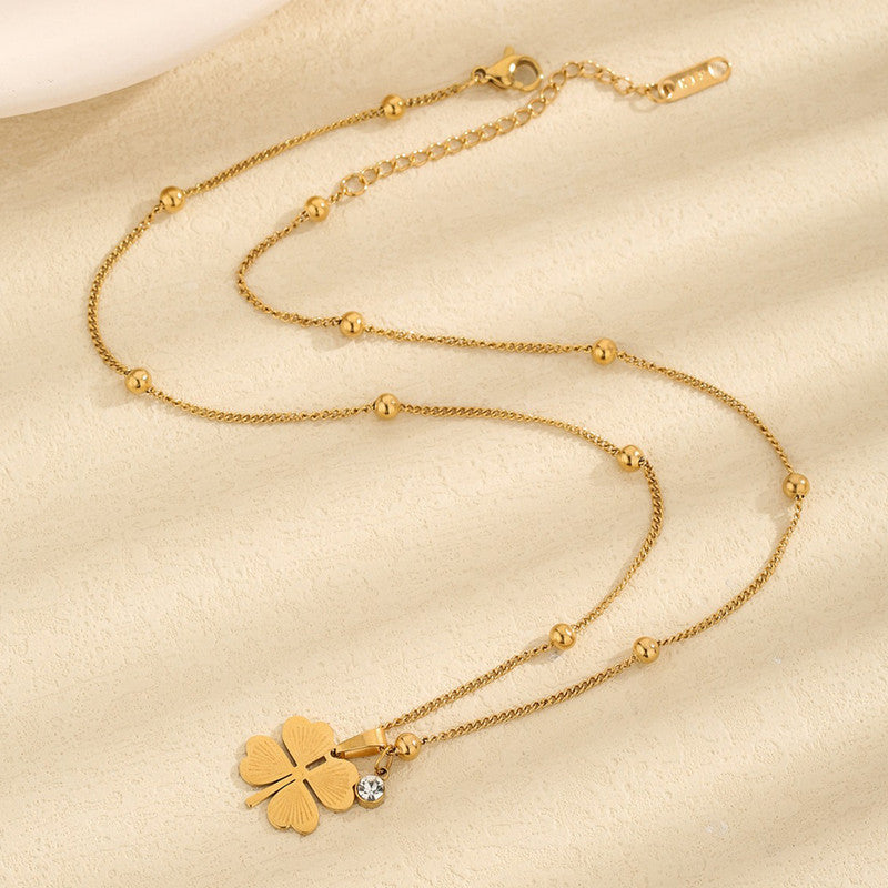 Jewels Galaxy Gold Plated Stainless Steel Anti Tarnish Clover Themed Pendant