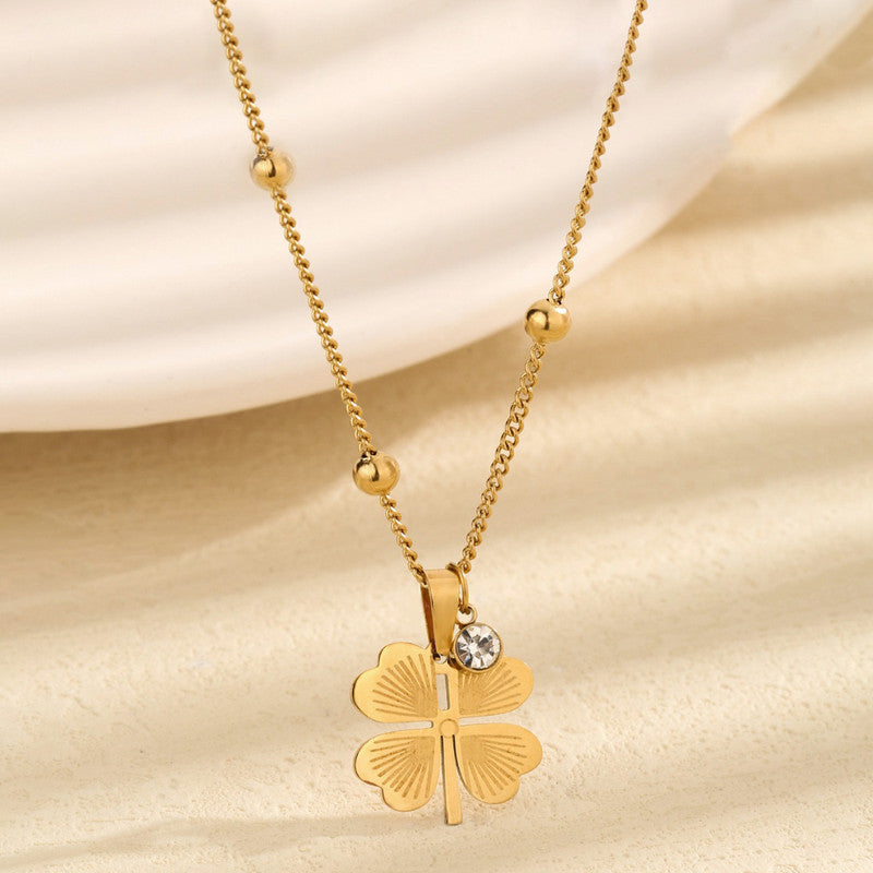 Jewels Galaxy Gold Plated Stainless Steel Anti Tarnish Clover Themed Pendant