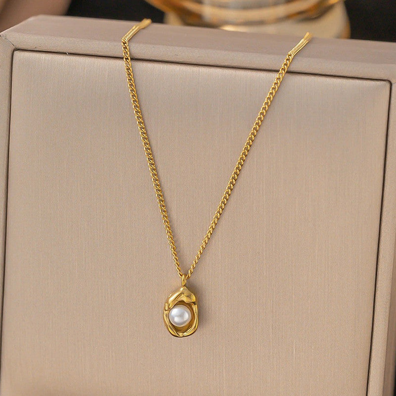 Jewels Galaxy Gold Plated Stainless Steel Anti Tarnish Pearl Studded Contemporary Pendant