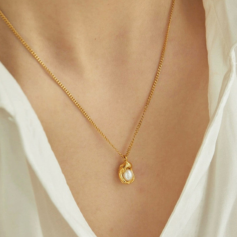 Jewels Galaxy Gold Plated Stainless Steel Anti Tarnish Pearl Studded Contemporary Pendant