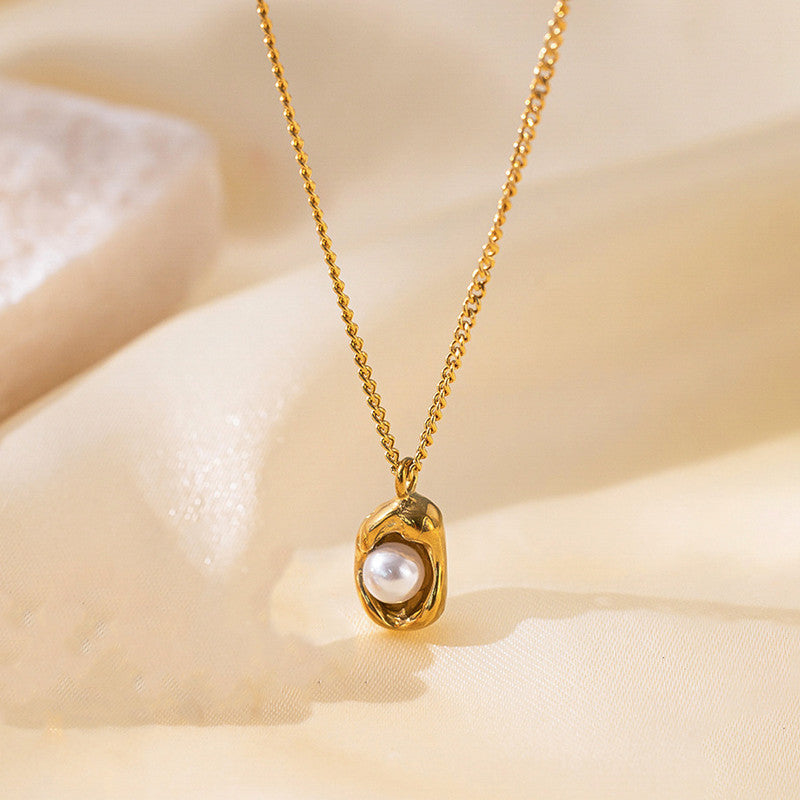 Jewels Galaxy Gold Plated Stainless Steel Anti Tarnish Pearl Studded Contemporary Pendant