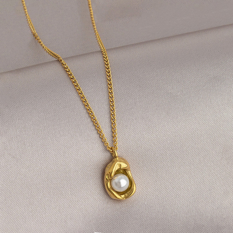 Jewels Galaxy Gold Plated Stainless Steel Anti Tarnish Pearl Studded Contemporary Pendant