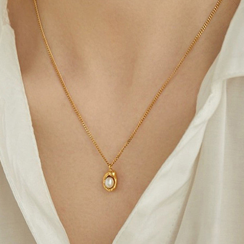 Jewels Galaxy Gold Plated Stainless Steel Anti Tarnish Pearl Studded Contemporary Pendant