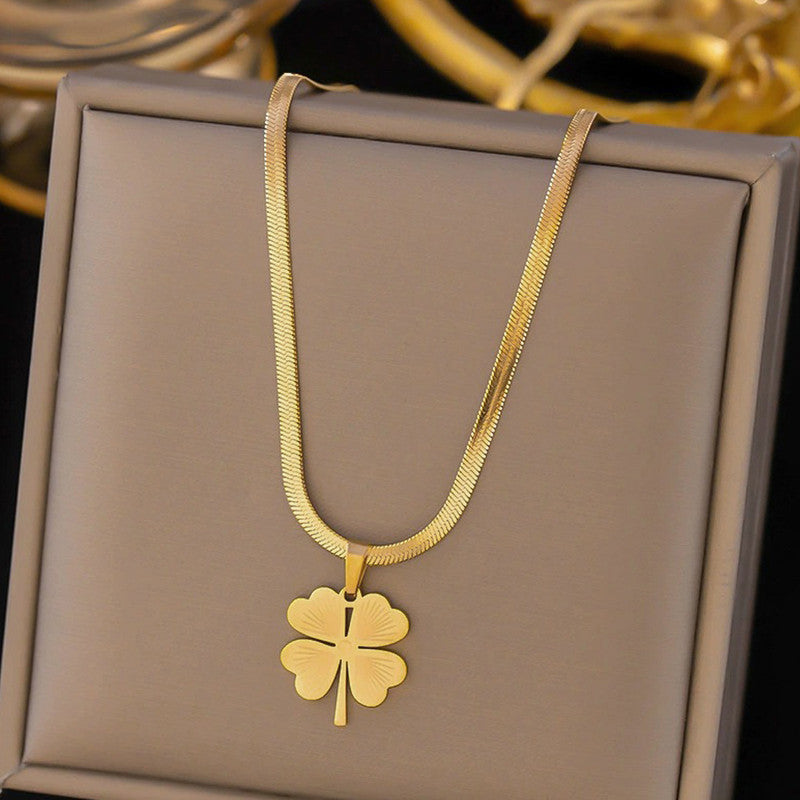 Jewels Galaxy Gold Plated Stainless Steel Anti Tarnish Clover Themed Pendant