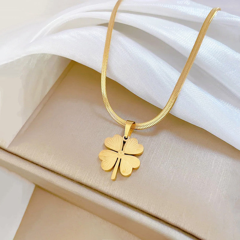 Jewels Galaxy Gold Plated Stainless Steel Anti Tarnish Clover Themed Pendant