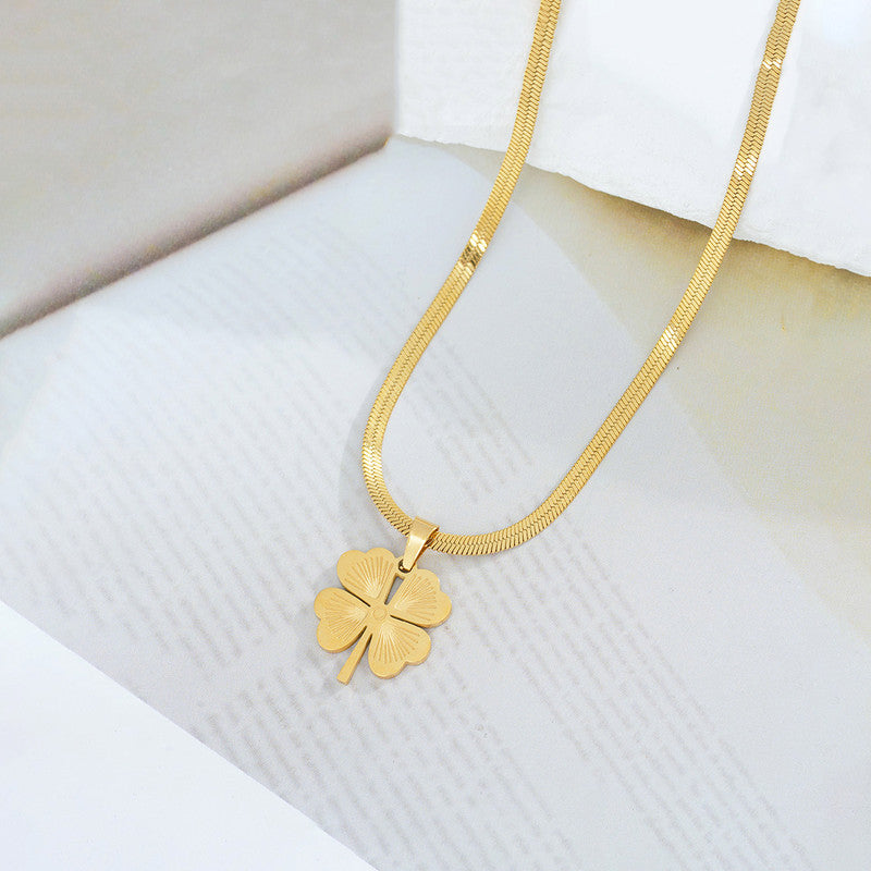 Jewels Galaxy Gold Plated Stainless Steel Anti Tarnish Clover Themed Pendant