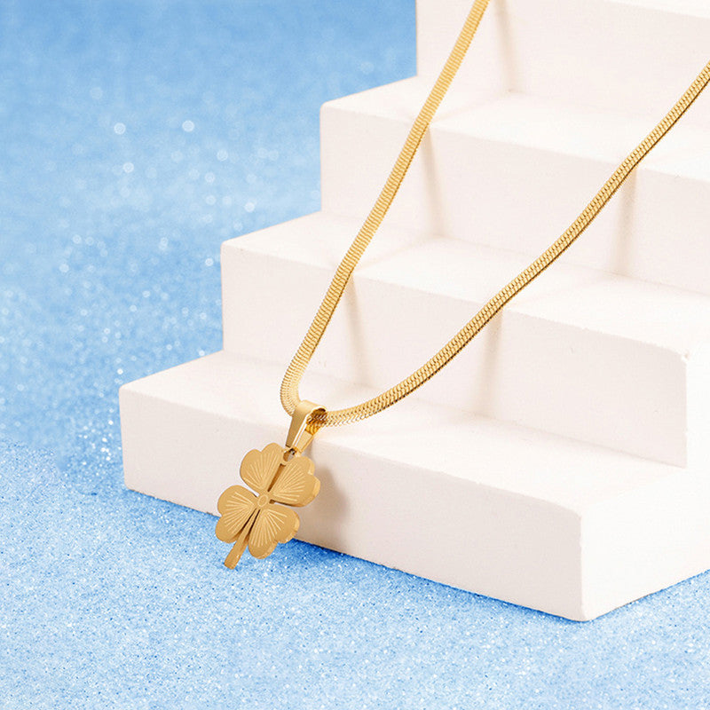 Jewels Galaxy Gold Plated Stainless Steel Anti Tarnish Clover Themed Pendant