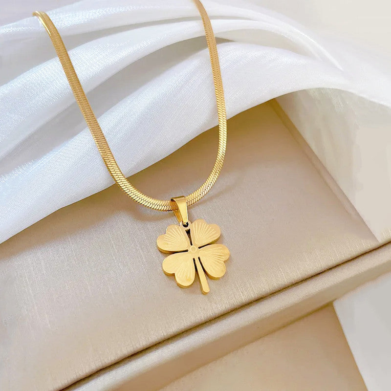 Jewels Galaxy Gold Plated Stainless Steel Anti Tarnish Clover Themed Pendant