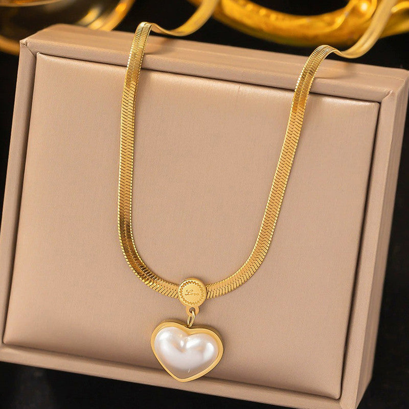 Jewels Galaxy Gold Plated Stainless Steel Anti Tarnish Heart Themed Snake Chain Pendant