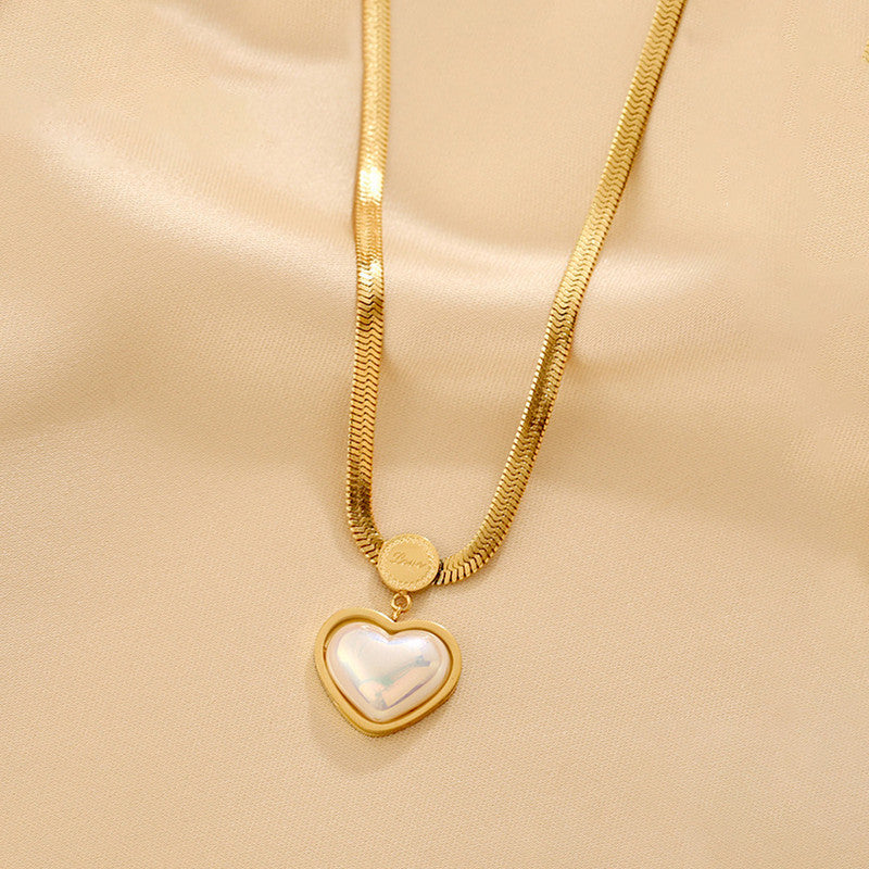 Jewels Galaxy Gold Plated Stainless Steel Anti Tarnish Heart Themed Snake Chain Pendant