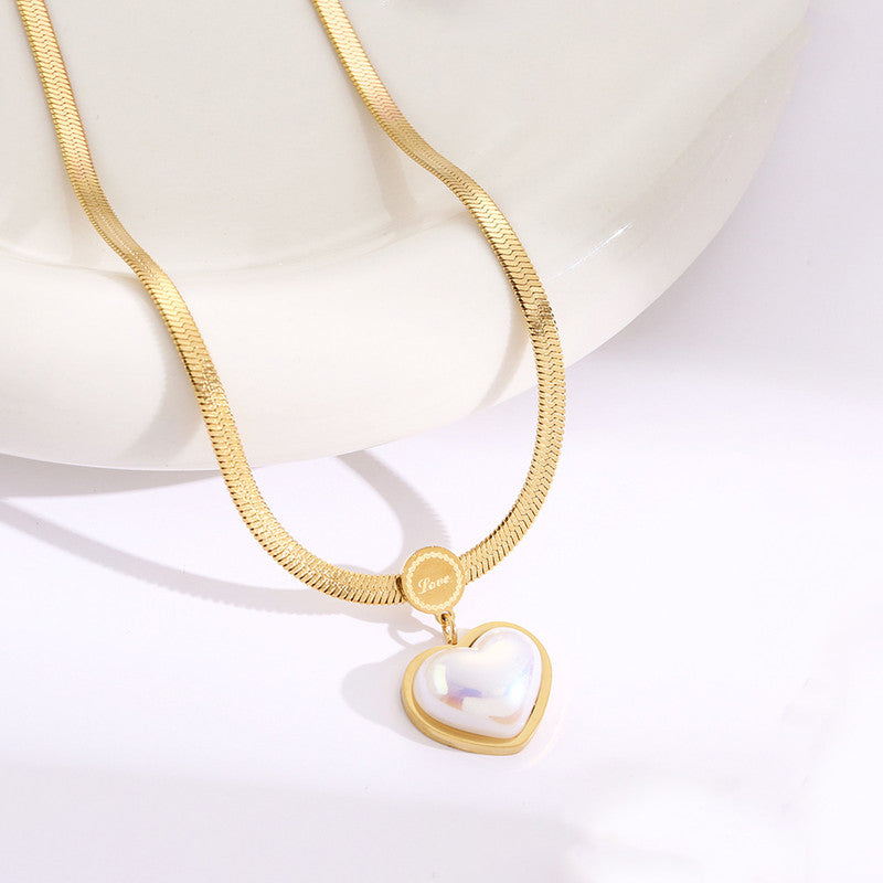 Jewels Galaxy Gold Plated Stainless Steel Anti Tarnish Heart Themed Snake Chain Pendant