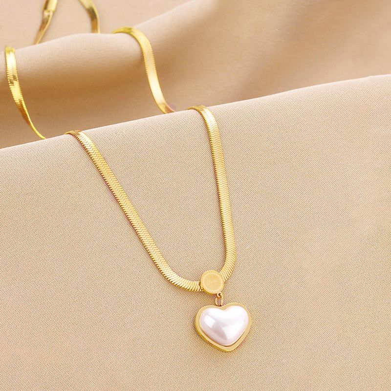Jewels Galaxy Gold Plated Stainless Steel Anti Tarnish Heart Themed Snake Chain Pendant
