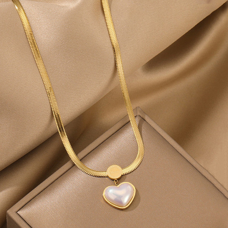 Jewels Galaxy Gold Plated Stainless Steel Anti Tarnish Heart Themed Snake Chain Pendant