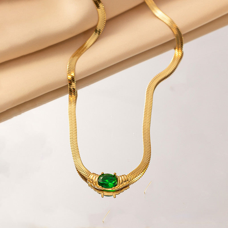 Jewels Galaxy Gold Plated Stainless Steel Anti Tarnish Stone Studded Snake Chain Pendant