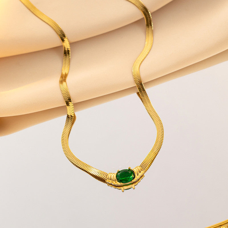 Jewels Galaxy Gold Plated Stainless Steel Anti Tarnish Stone Studded Snake Chain Pendant