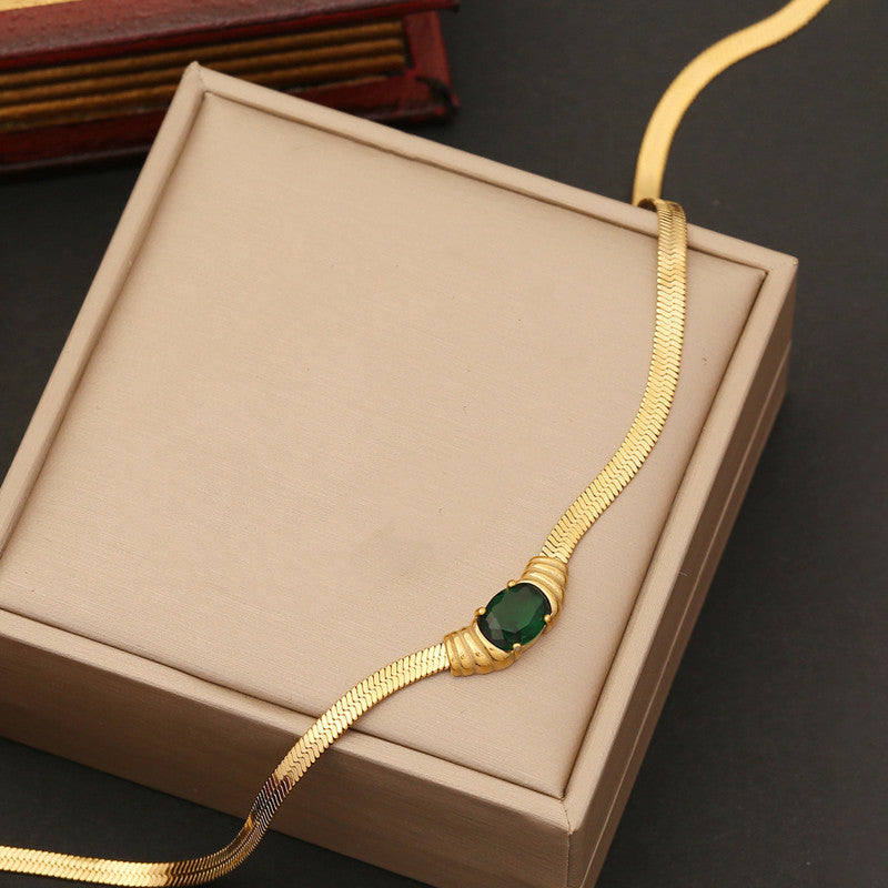 Jewels Galaxy Gold Plated Stainless Steel Anti Tarnish Stone Studded Snake Chain Pendant