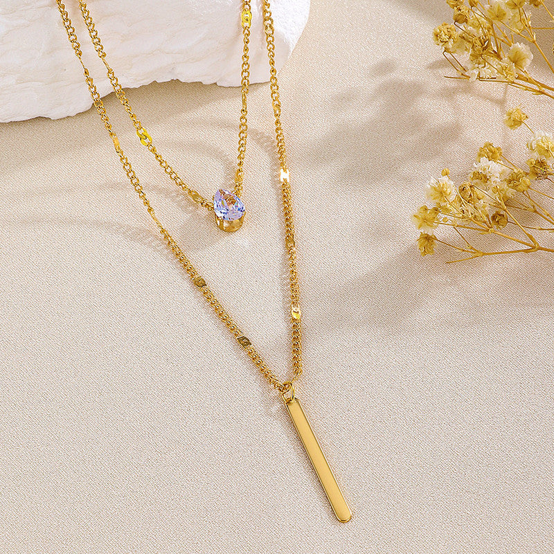 Jewels Galaxy Gold Plated Stainless Steel Anti Tarnish Tear Drop CZ Dual Strand Pendant