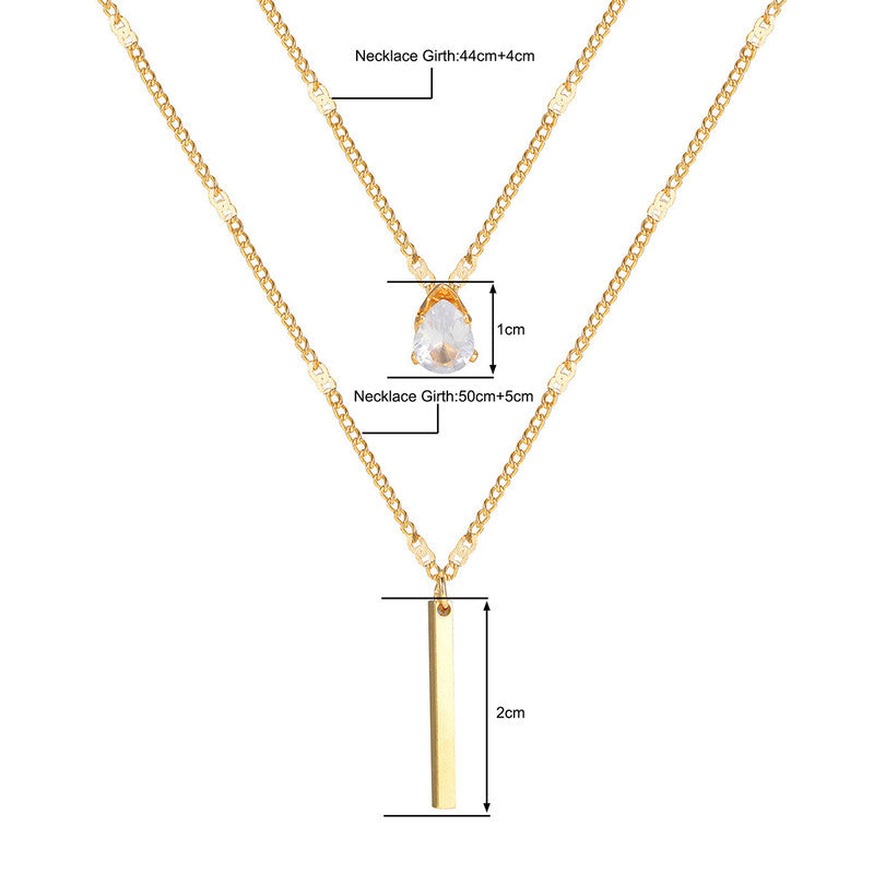 Jewels Galaxy Gold Plated Stainless Steel Anti Tarnish Tear Drop CZ Dual Strand Pendant