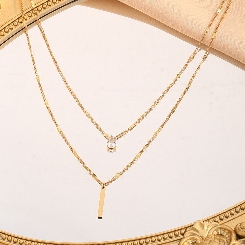 Jewels Galaxy Gold Plated Stainless Steel Anti Tarnish Tear Drop CZ Dual Strand Pendant