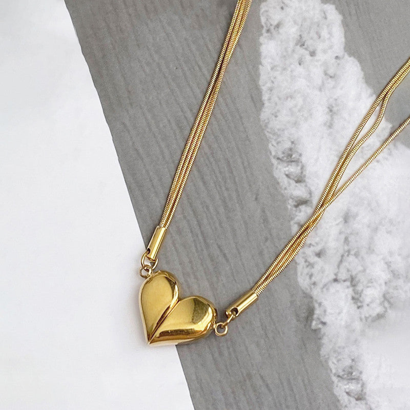 Jewels Galaxy Gold Plated Anti Tarnish Stainless Steel Heart themed Separable Magnet Pendant