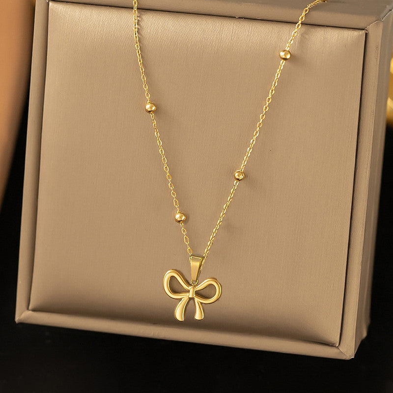 Jewels Galaxy Gold-Plated Anti Tarnish Stainless Steel Infinity Bow Pendant