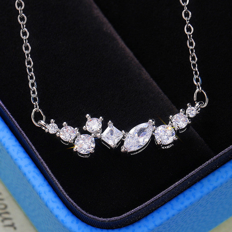 Jewels Galaxy Silver Plated American Diamond Studded Contemporary Pendant
