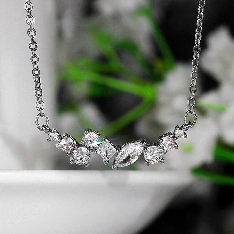 Jewels Galaxy Silver Plated American Diamond Studded Contemporary Pendant