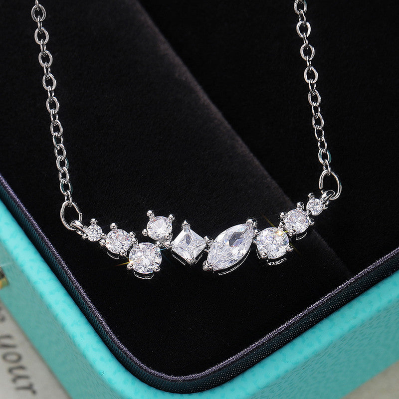 Jewels Galaxy Silver Plated American Diamond Studded Contemporary Pendant
