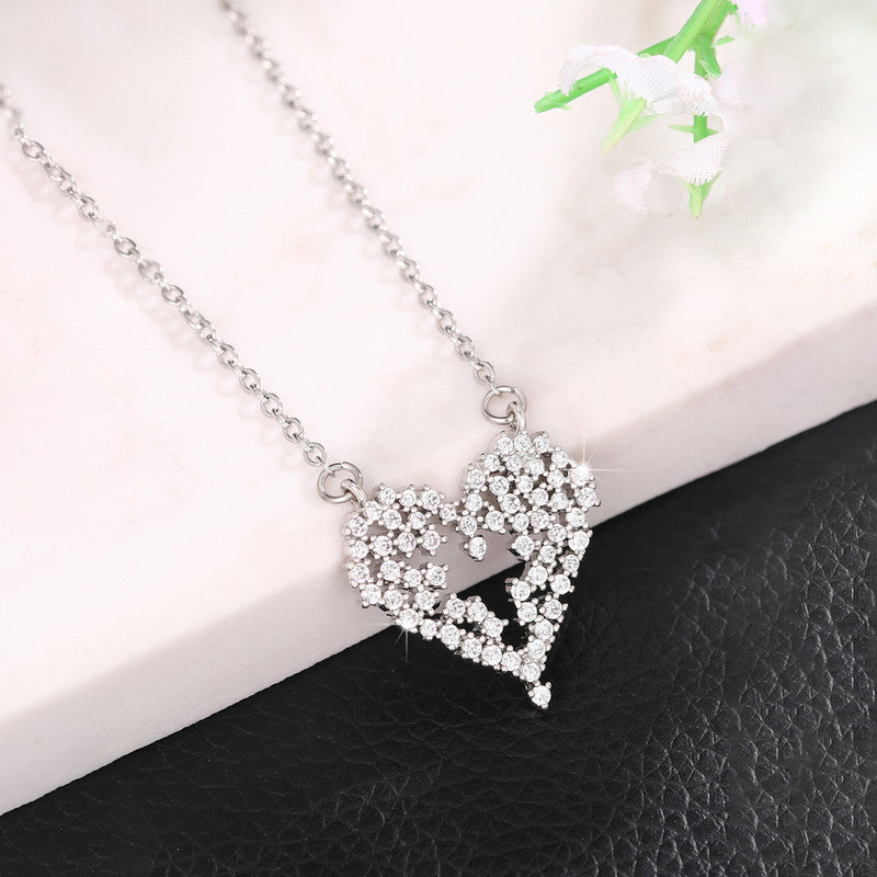 Jewels Galaxy Silver Plated American Diamond Studded Heart Themed Pendant