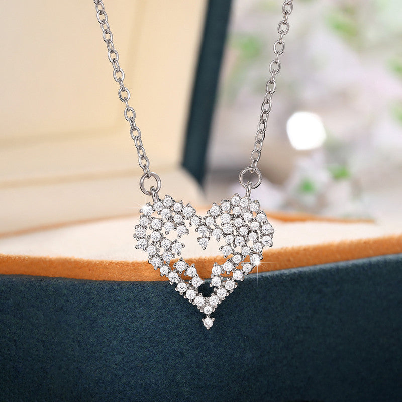 Jewels Galaxy Silver Plated American Diamond Studded Heart Themed Pendant