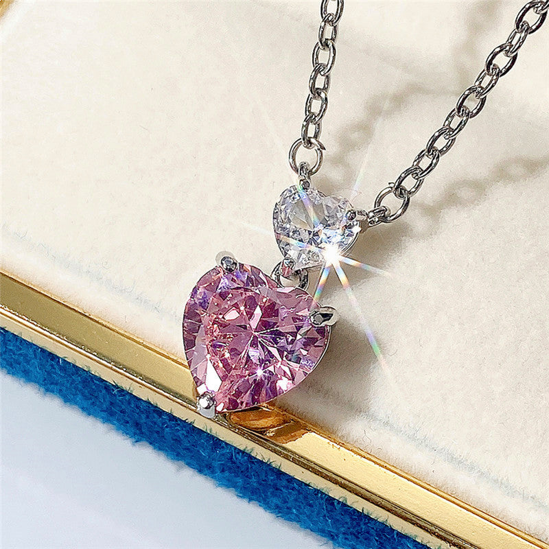 Jewels Galaxy Silver Plated American Diamond Studded Heart Shape Pendant