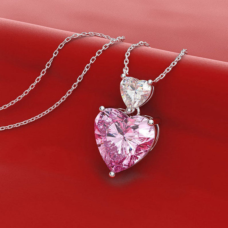 Jewels Galaxy Silver Plated American Diamond Studded Heart Shape Pendant
