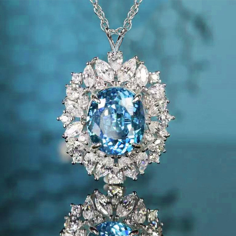 Jewels Galaxy Silver Plated American Diamond Studded Blue Oval Shape Contemporary Pendant