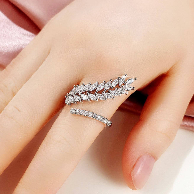 Jewels Galaxy CZ Stone-Studded Leaf inspired Adjustable Finger Ring