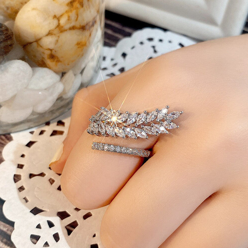 Jewels Galaxy CZ Stone-Studded Leaf inspired Adjustable Finger Ring