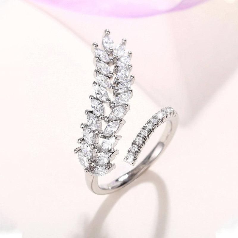 Jewels Galaxy CZ Stone-Studded Leaf inspired Adjustable Finger Ring