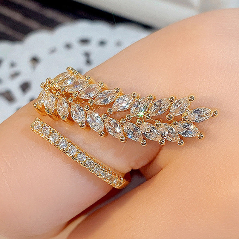 Jewels Galaxy CZ Stone-Studded Leaf inspired Adjustable Finger Ring