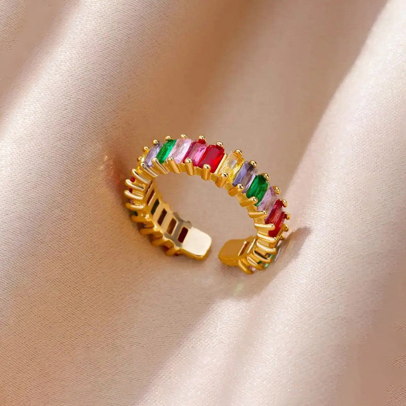 Jewels Galaxy Gold Plated Stainless Steel Anti Tarnish Adjustable Finger Ring For Women