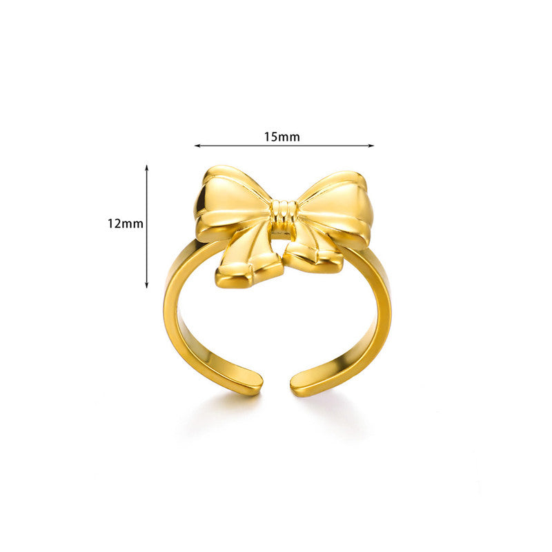 Jewels Galaxy Gold Plated Stainless Steel Anti Tarnish Bow Themed Adjustable Finger Ring For Women