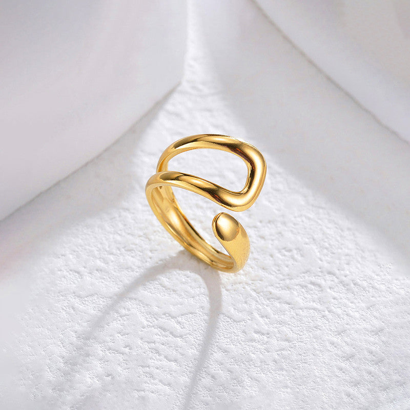 Jewels Galaxy Gold Plated Anti Tarnish Stainless Steel Contemporary Adjustable Finger Ring
