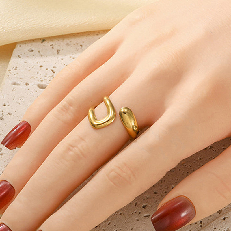 Jewels Galaxy Gold Plated Anti Tarnish Stainless Steel Contemporary Adjustable Finger Ring