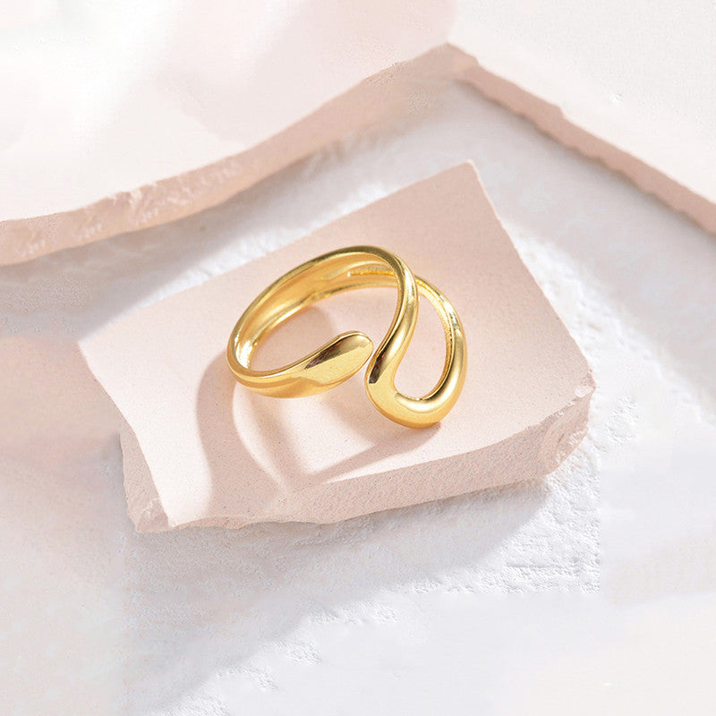 Jewels Galaxy Gold Plated Anti Tarnish Stainless Steel Contemporary Adjustable Finger Ring