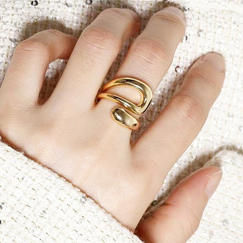 Jewels Galaxy Gold Plated Anti Tarnish Stainless Steel Contemporary Adjustable Finger Ring
